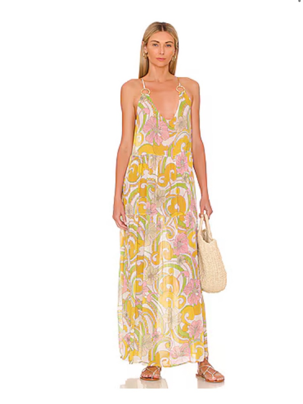 Cin Cin Sunrise Floral Ring-Strap Maxi Dress - Yellow & Pink M